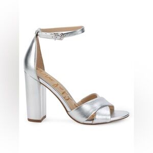 SAM EDELMAN Yancy Silver Block-Heel Crossover Sandals - Size 8 LNC